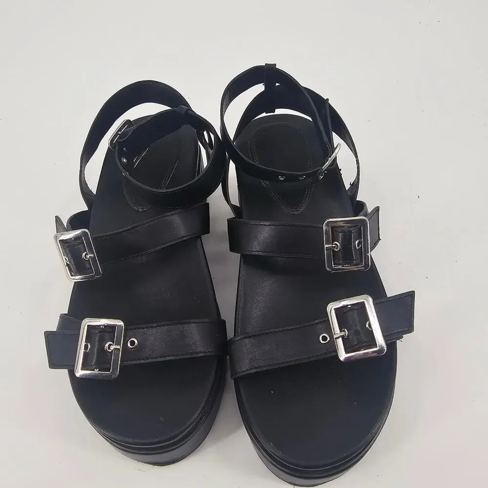 ASOS Black Trombone Platform Chunky Strappy Buckle Sandal Women's 8 Goth Punk - Picture 3 of 10